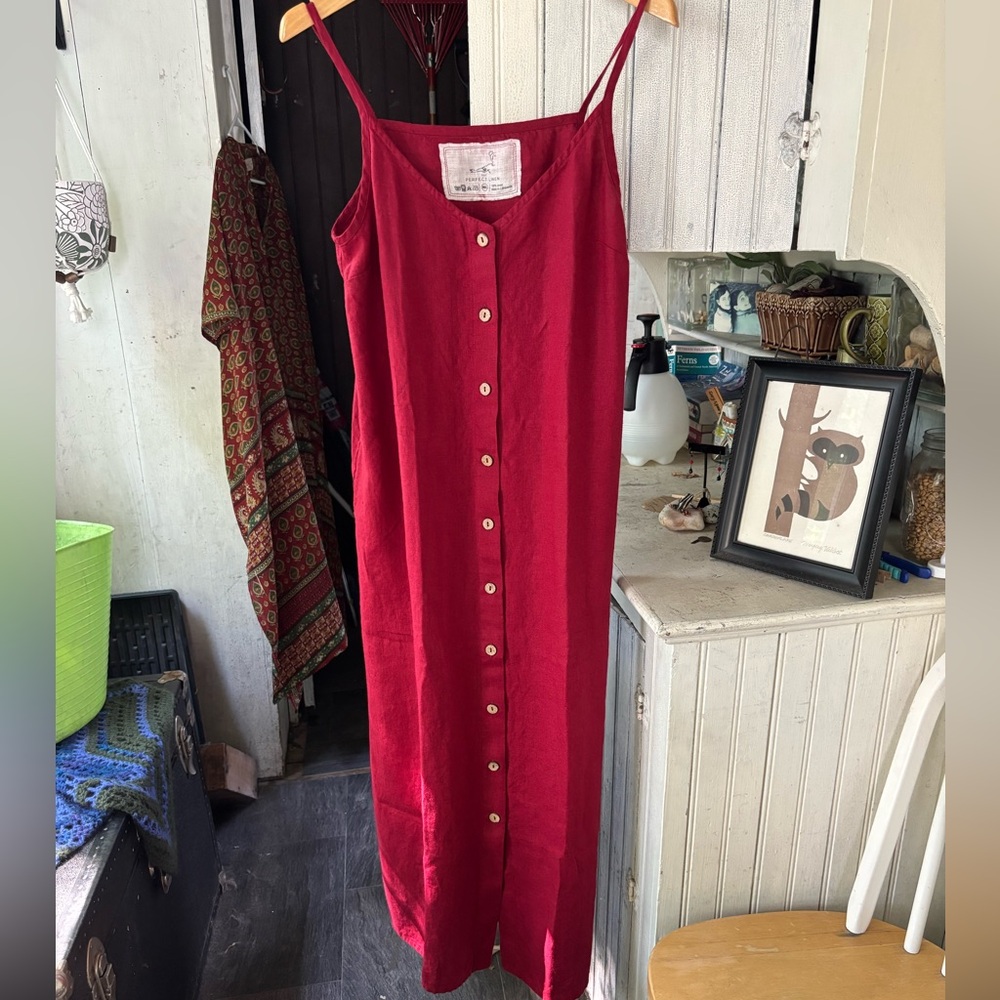 notPERFECTLINEN Wine Red Matilda Dress Linen ML
